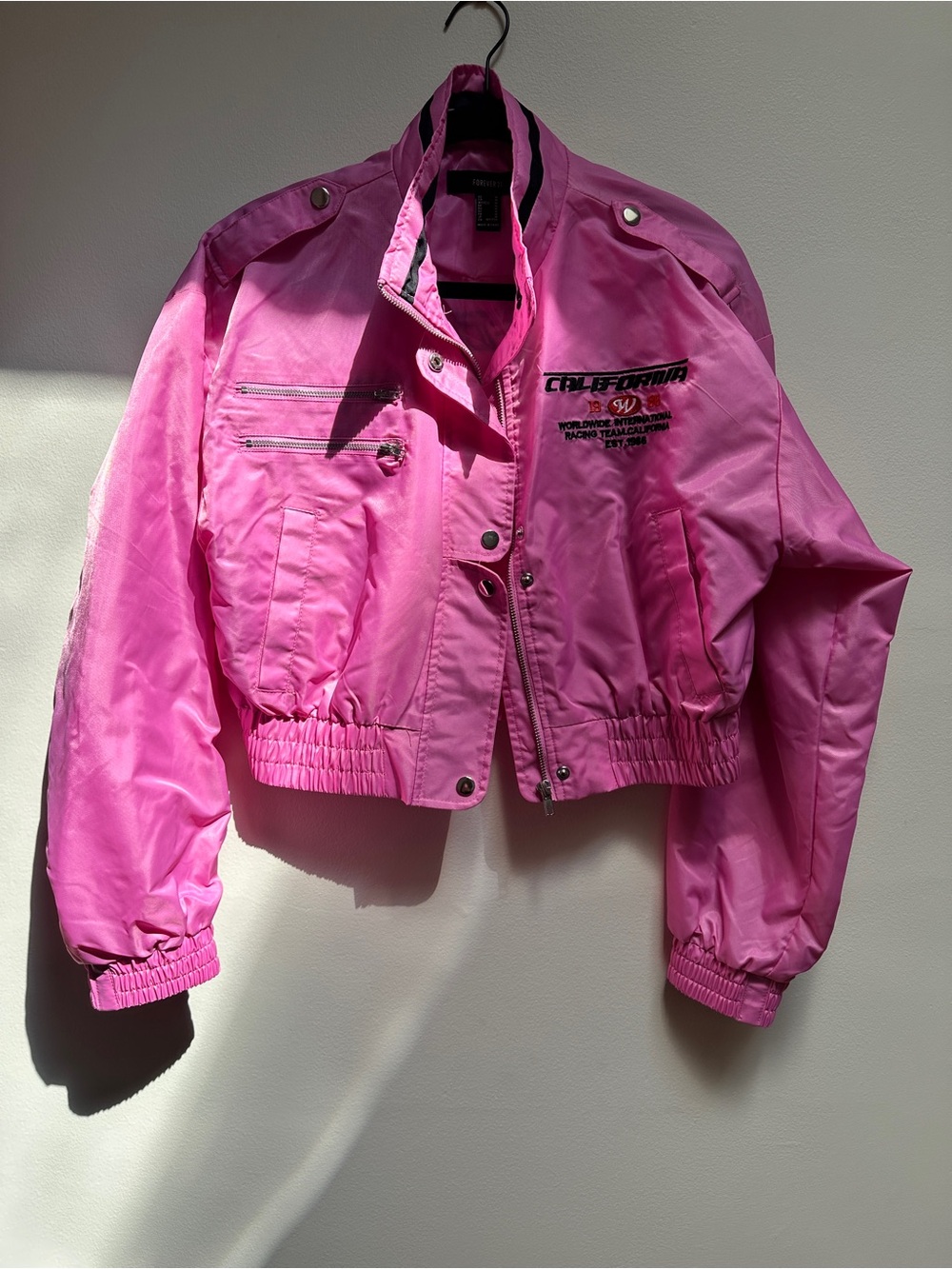 Forever 21 - Cropped Racer Jacket with Embroidered California